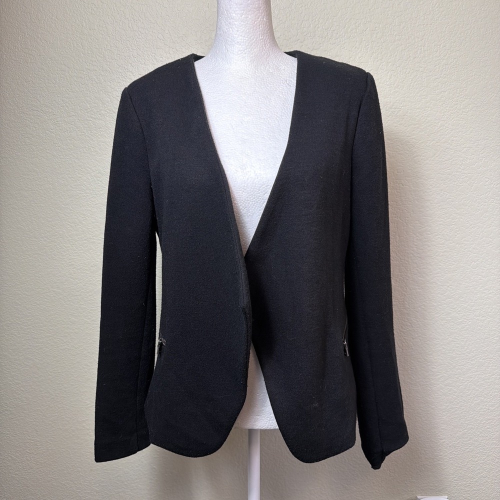 DREW Black Blazer Medium M Women Collarless Open Cardigan Knit Jacket Workwear